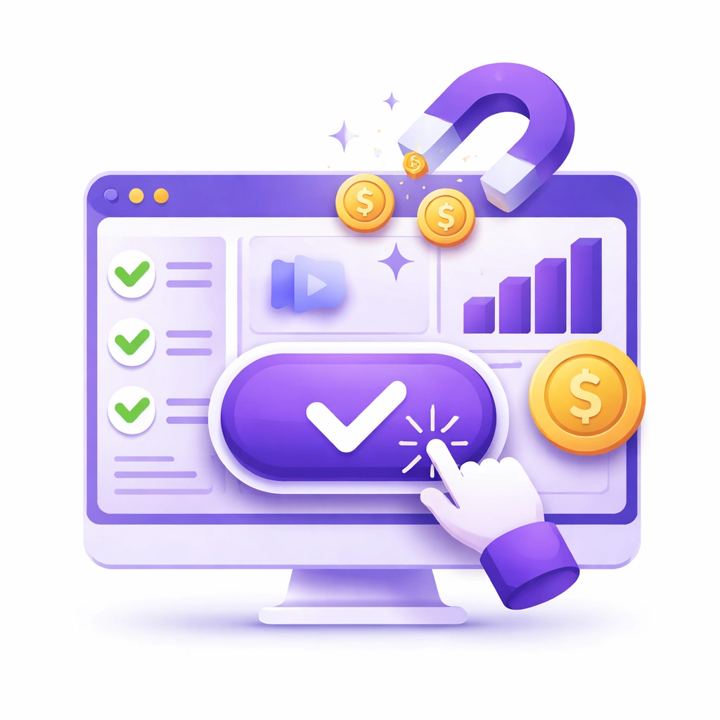 3D website conversion icon representing visitors, actions, and enquiries