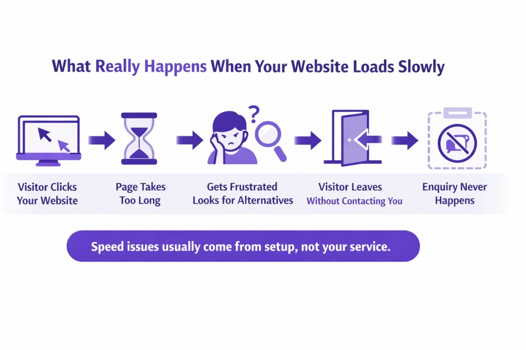Infographic showing what happens when a slow WordPress site loses visitor enquiries