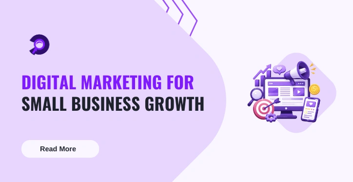 Banner image for why digital marketing matters for small businesses with purple theme and digital marketing illustration