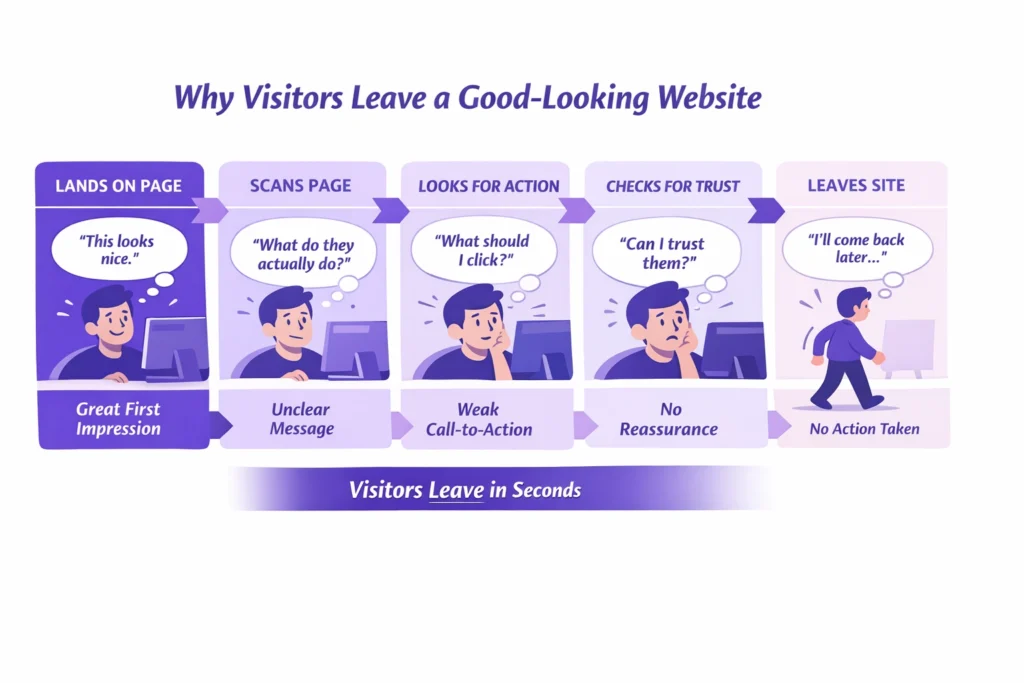 Infographic showing why visitors leave a good-looking website without taking action