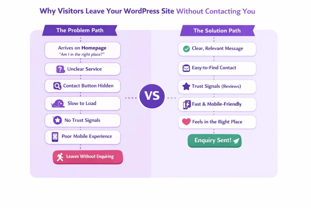 Infographic showing why visitors leave a WordPress website without contacting the business