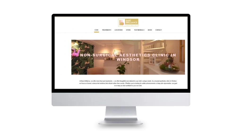 Local SEO case study result for Bare Brilliance Aesthetics clinic in Windsor showing optimized website design and improved local search visibility.