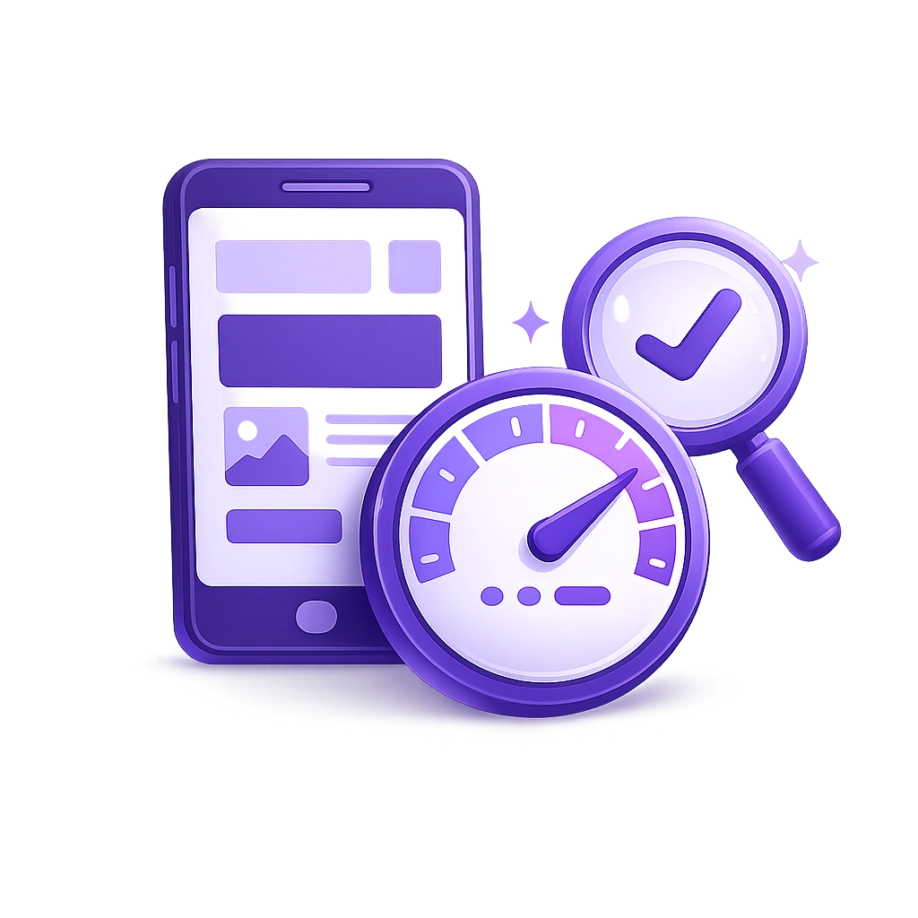 3D illustration of mobile website optimization concept showing speed, performance, and user experience improvements