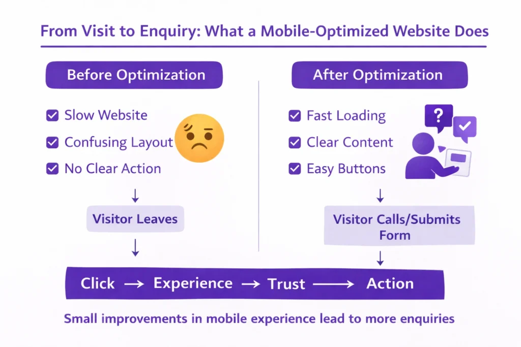 Comparison infographic showing how mobile website optimization improves user experience and increases enquiries