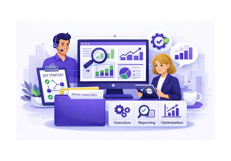 White label SEO fulfillment partner providing strategy, execution, reporting and optimization services for agencies