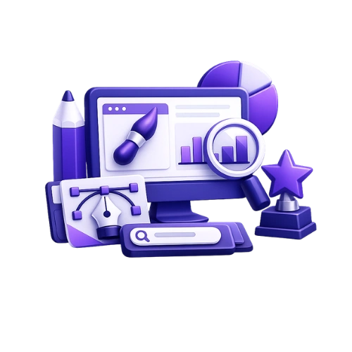 3D illustration representing Top Graphic Design Agencies in India with branding, UI/UX, and creative design elements.
