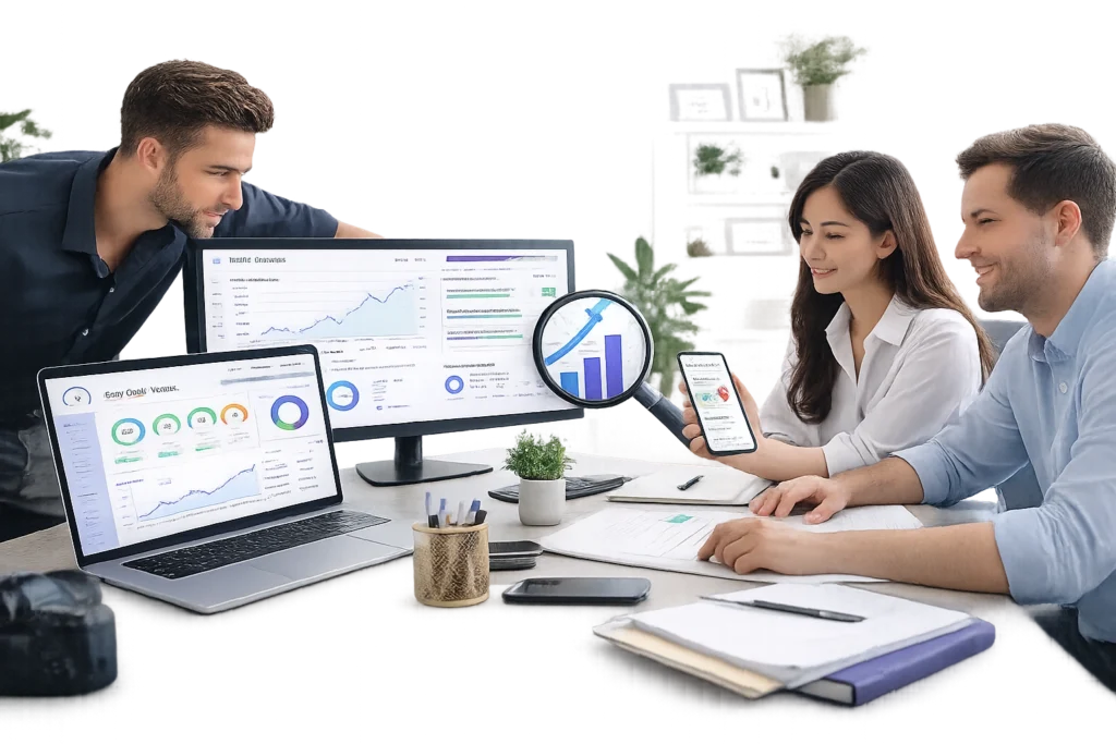 Website optimization expert analyzing SEO performance, user experience, and conversion growth data for business websites
