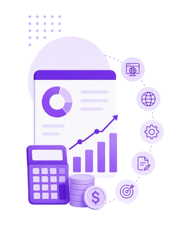 Enterprise SEO pricing illustration showing website scale, technical complexity, content requirements, and growth planning factors