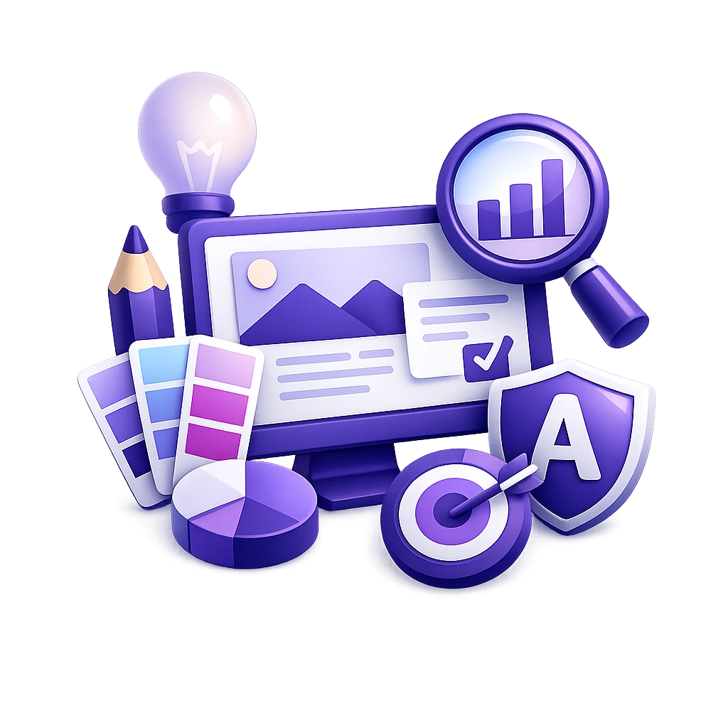 3D illustration representing top Graphic Design Agencies in India with branding, creative design, UI/UX, and visual identity elements.